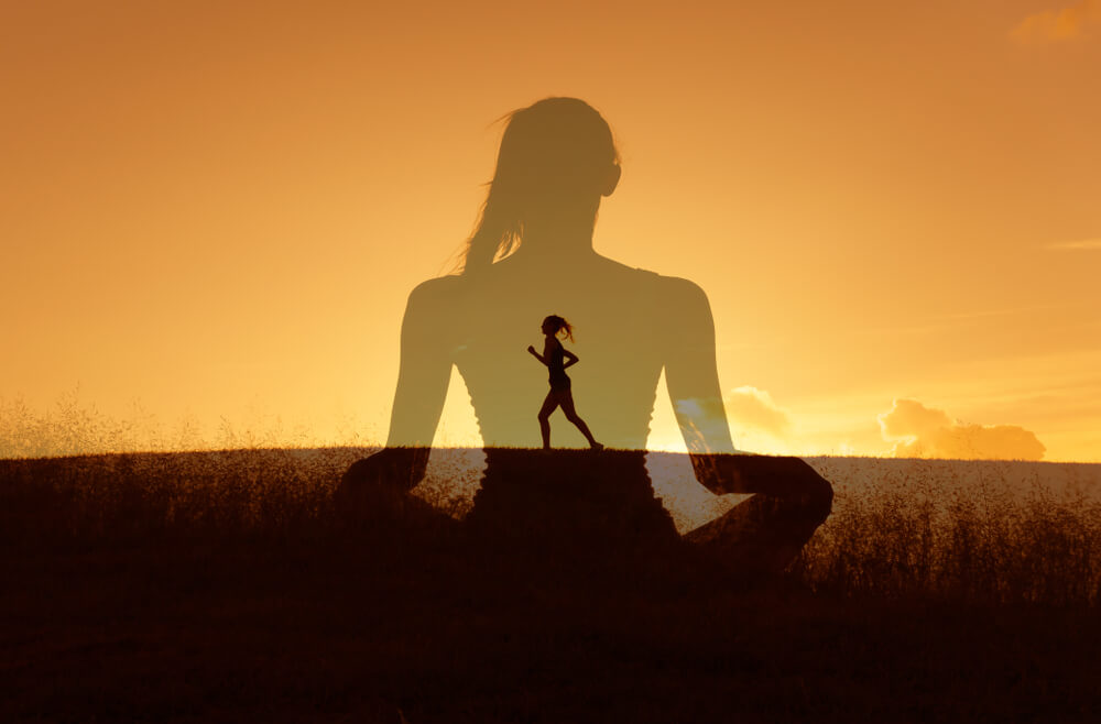 woman running and meditating
